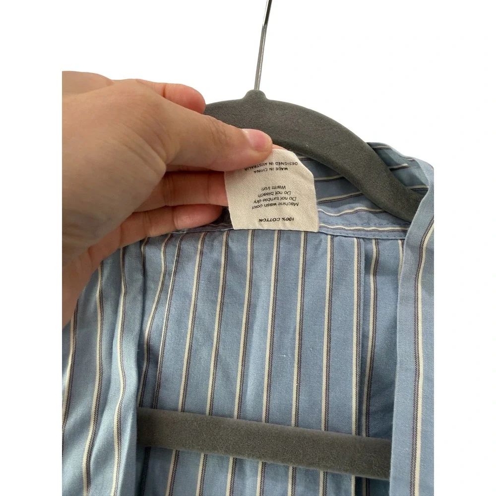 Deiji Studios x Juem Blue Striped Cotton Robe Long Sleeve Loungewear OS